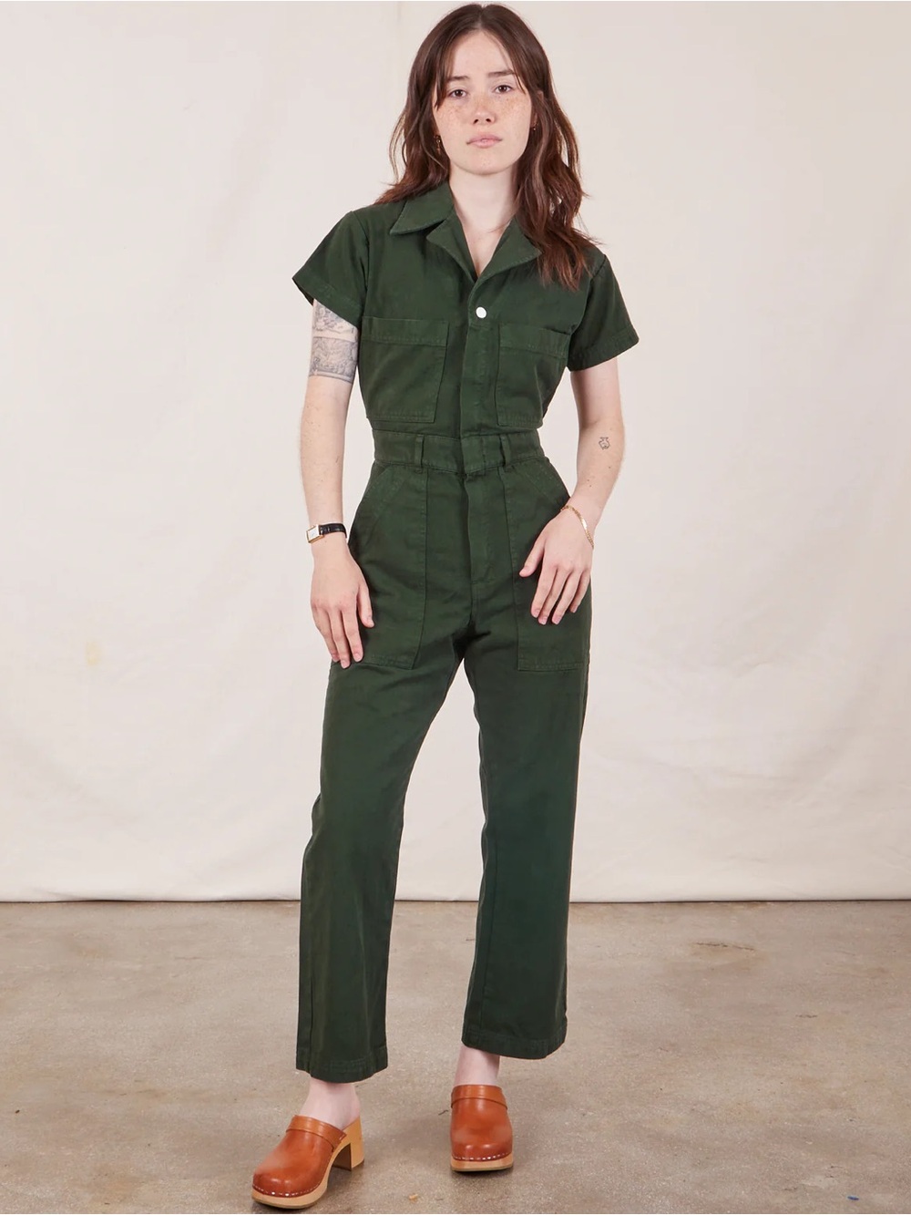 Women’s Forest Green Short-Sleeve Jumpsuit